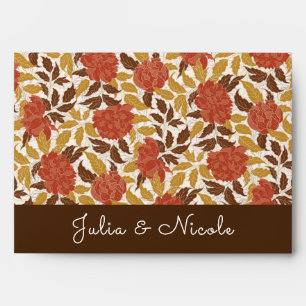 Dusty Brunt Orange Peony Flowers Fall Wedding Envelope