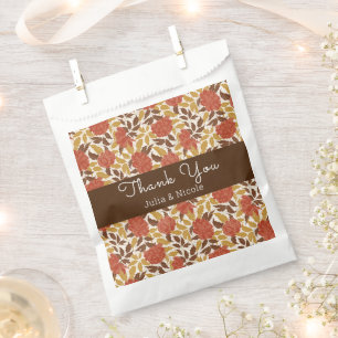 Dusty Brunt Orange Peony Flowers Fall Wedding Favour Bags