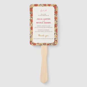 Dusty Brunt Orange Peony Flowers Fall Wedding Hand Fan
