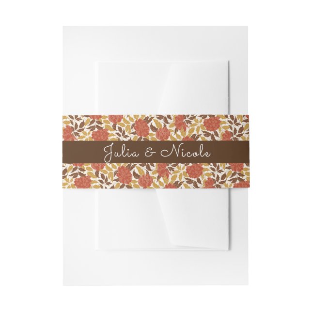Dusty Brunt Orange Peony Flowers Fall Wedding Invitation Belly Band (Front Example)