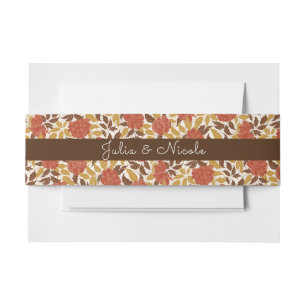 Dusty Brunt Orange Peony Flowers Fall Wedding Invitation Belly Band