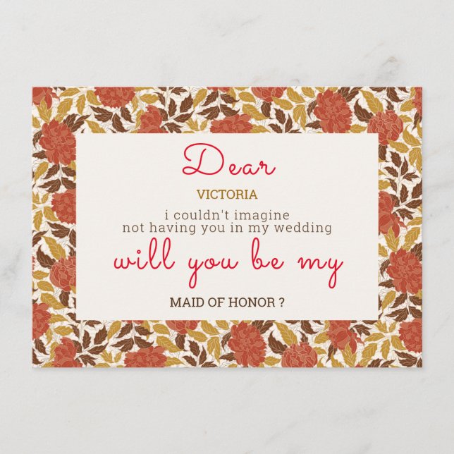 Dusty Brunt Orange Peony Flowers Fall Wedding Menu (Front)