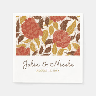 Dusty Brunt Orange Peony Flowers Fall Wedding Napkin