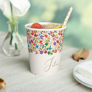 Dusty Brunt Orange Peony Flowers Fall Wedding Paper Cups