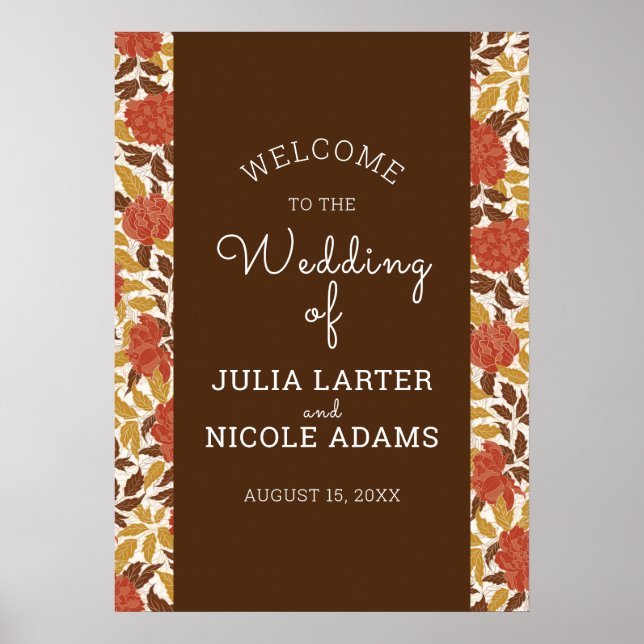Dusty Brunt Orange Peony Flowers Fall Wedding Poster (Front)