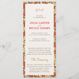 Dusty Brunt Orange Peony Flowers Fall Wedding Programme