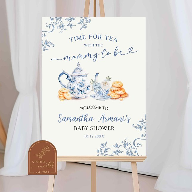 Dusty Bue Chinoiserie Baby Shower Welcome Sign (Creator Uploaded)