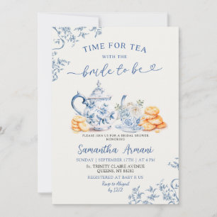 Dusty Bue Chinoiserie Bridal Shower Tea Party Invitation