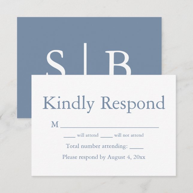 Dusty Bue Monogram Response RSVP Card (Front/Back)