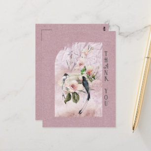 Dusty Burgundy Magnolia Blossoms Wedding Thank You Postcard