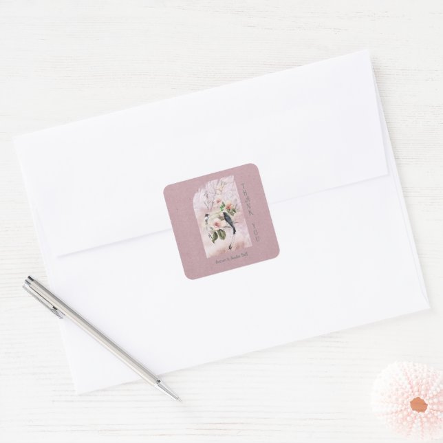 Dusty Burgundy Magnolia Blossoms Wedding Thank You Square Sticker (Envelope)