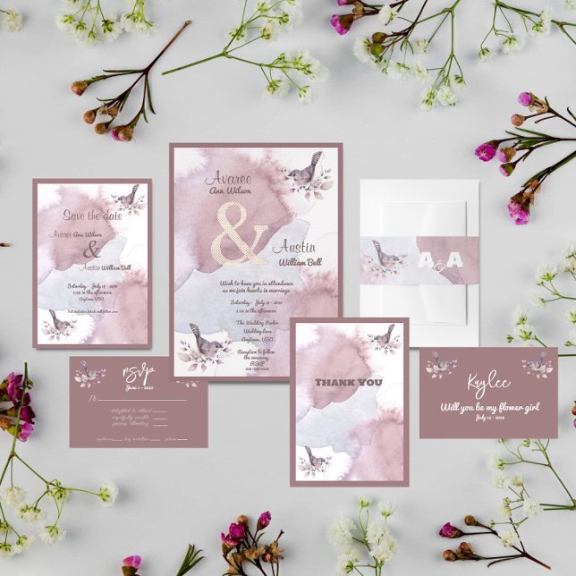 Dusty Burgundy Watercolor and Rose Gold Ampersand (Some products included in the wedding suite collection)