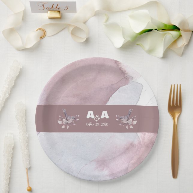 Dusty Burgundy Watercolor  Paper Plate (Wedding)