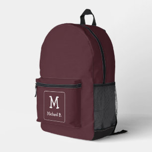 Dusty Burgundy with Name and Monogram in White Printed Backpack