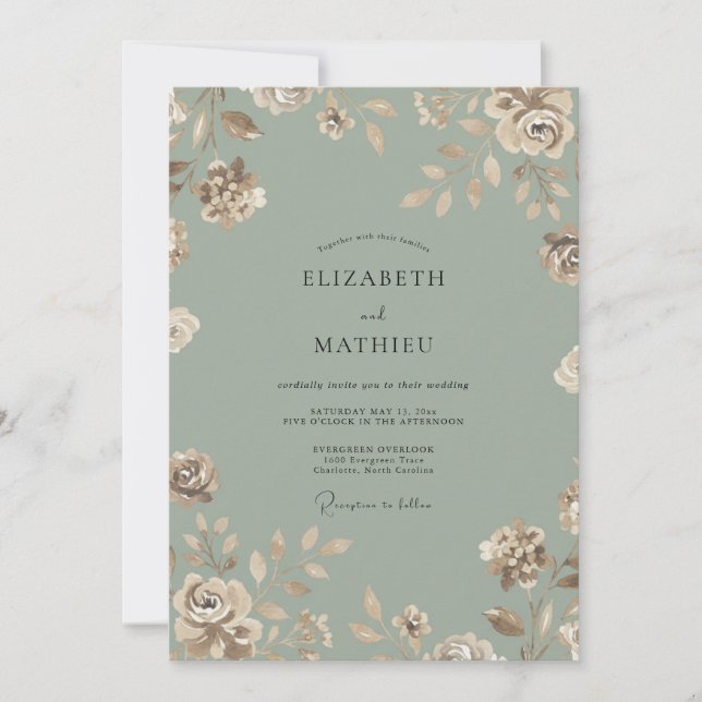 Dusty Celadon Petal Wedding Invitation (Front)