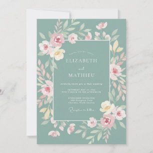Dusty Celadon Watercolor Vine Wedding Invitation