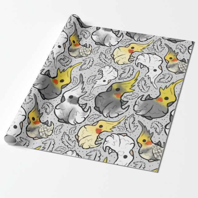 Dusty Cockatiels Wrapping Paper (Unrolled)