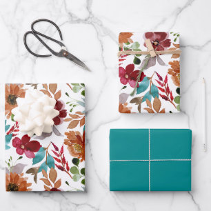 Dusty Colourful Flowers Elegant Botanical Pattern Wrapping Paper Sheet