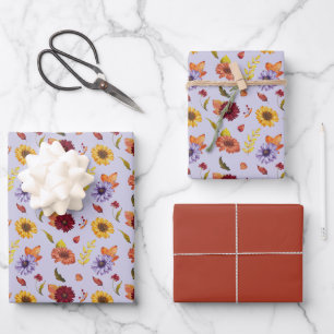 Dusty Colourful Flowers Modern Elegant Pattern Wrapping Paper Sheet