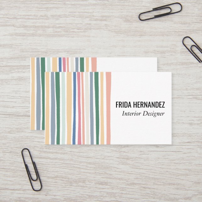 Dusty Colourful  Minimalist Stripes Business Card (Front/Back In Situ)