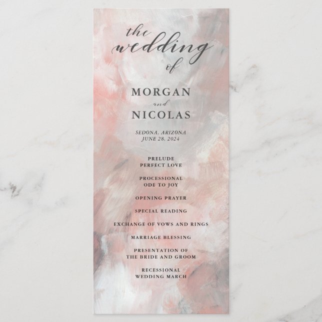 Dusty Coral Abstract Brushstrokes Wedding Program Programme (Front)