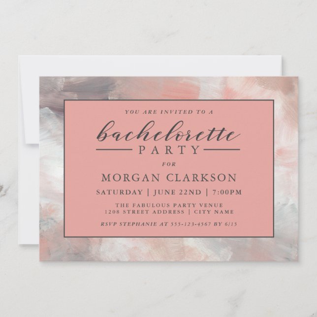 Dusty Coral Modern Abstract Bachelorette Party Invitation (Front)