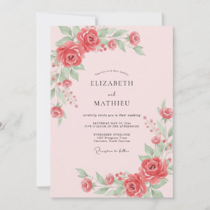 Dusty Coral Painted Foliage Wedding Invitation