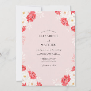 Dusty Coral Painted Ranunculus Wedding Invitation