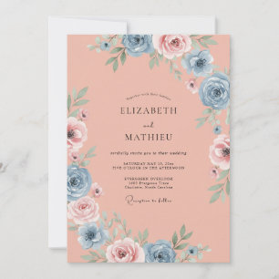 Dusty Coral Peony Wedding Invitation