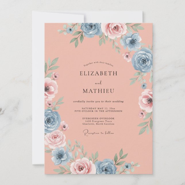 Dusty Coral Peony Wedding Invitation (Front)