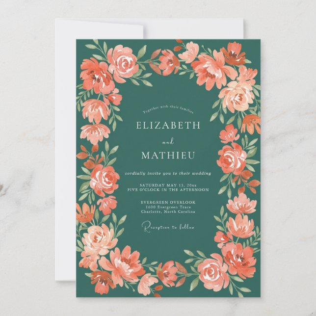 Dusty Coral Peony Wreath Wedding Invitation (Front)
