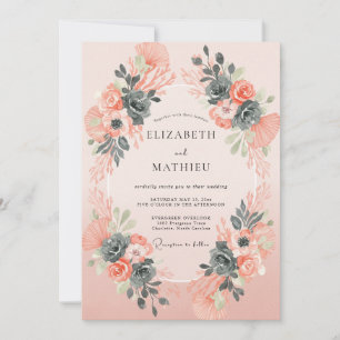 Dusty Coral Slate Petal Wedding Invitation