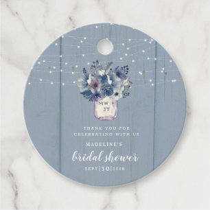 Dusty Country Blue Mason Jar Lace Bridal Shower F Favour Tags