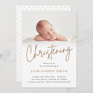 Dusty Cream Handwritten Script Christening Photo Invitation