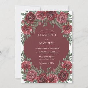 Dusty Crimson Ranunculus Eucalyptus Wedding Invitation