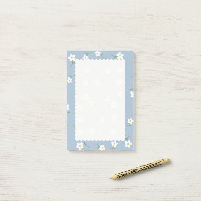Dusty Daisy Floral Sticky Notes | Cute Botanical (On Desk)
