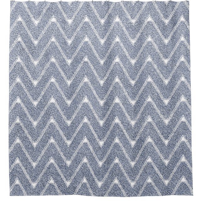 Dusty Denim Blue Chevron Pattern Shower Curtain (Front)