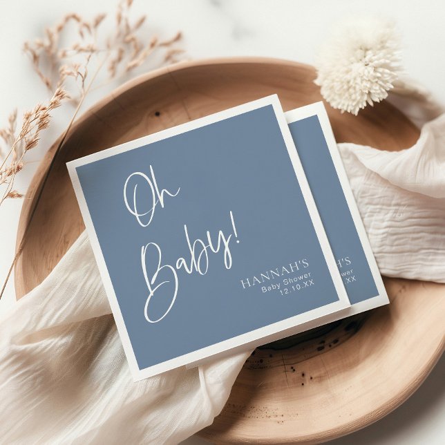 Dusty/ Denim Blue Oh Baby Baby Shower Napkin (Creator Uploaded)