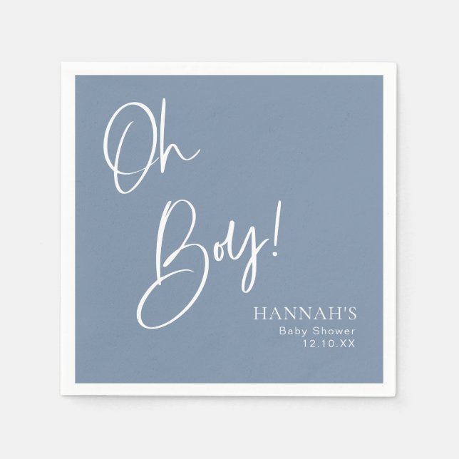 Dusty/ Denim Blue Oh Boy Baby Shower Napkin (Front)