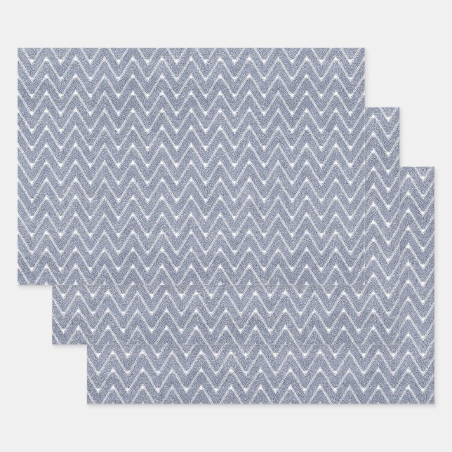 Dusty Denim Blue Small Chevron Pattern Wrapping Paper Sheet (Set)