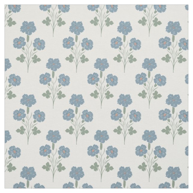 Dusty Denim & Peach Coastal Botanical Fabric (Swatch)