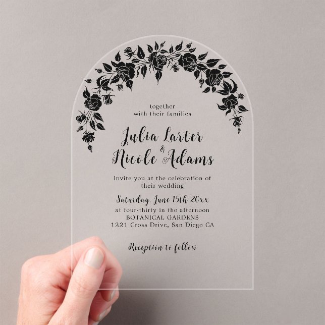Dusty Elegant Golden Red Rose Flower Wedding Foil  Acrylic Invitations (Insitu (Handheld))