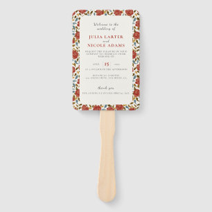 Dusty Elegant Golden Red Rose Flower Wedding Hand Fan