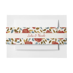 Dusty Elegant Golden Red Rose Flower Wedding Invitation Belly Band