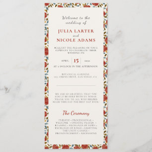 Dusty Elegant Golden Red Rose Flower Wedding Programme