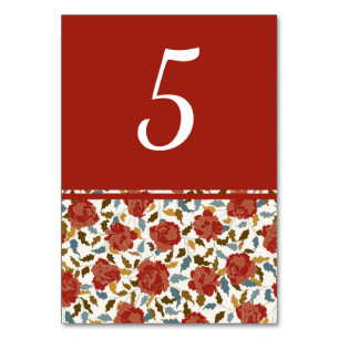 Dusty Elegant Golden Red Rose Flower Wedding Table Number