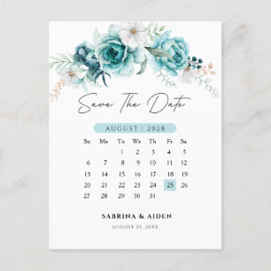 Dusty Emerald Green  Floral wedding Save The Date Announcement Postcard