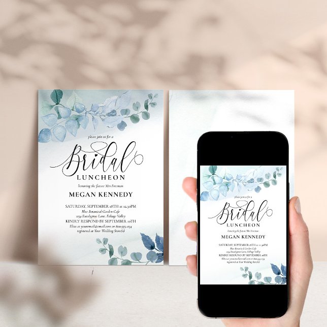 Dusty Eucalyptus Blue Botanical Bridal Luncheon Invitation (Creator Uploaded)