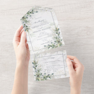 Dusty Eucalyptus Botanical Gold Greenery All In One Invitation