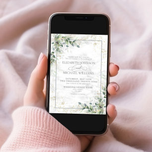 Dusty Eucalyptus Botanical Gold Greenery Wedding I Invitation